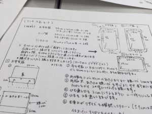 中区のある幼稚園の入園グッズレシピ。お弁当箱袋やランチマットなど全部で8種類ほどがサイズ指定され、作る手順も細かく記入されている。これでも「わかりやすい親切なプリント」の部類に入るのだそう
